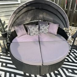 Grey & Black Outdoor Day Bed- Pillows & Cushions Included