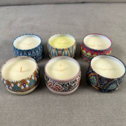 King Star 6 Pack Scented Soy Wax Travel Tin Candles Mandala Gift Set New