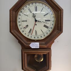 Vintage Ridgeway Mechanical Wind Wall Hung Clock - Calendar - No Chime - West Germany