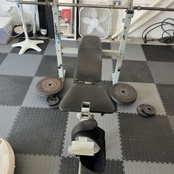 Squat Rack, Old School Bench Press, Dumbbells And Weights 