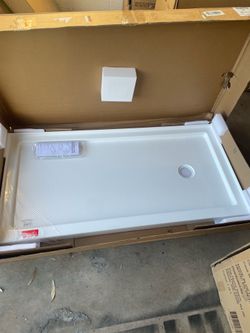 DreamLine SlimLine 36-in W x 60-in L Right White Double Threshold Rectangle Corner Shower Pan Base with 2.75-in H Threshold