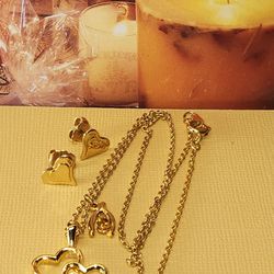 #1996, 14K GOLD PLATED HEART SET, NECKLACE 16"IN  AND  STUD EARRINGS
