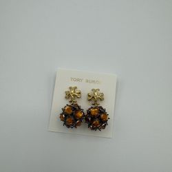 Tory Burch 18k Gold Plated Amber Crystal Embellished Ball Stud Drop Earrings