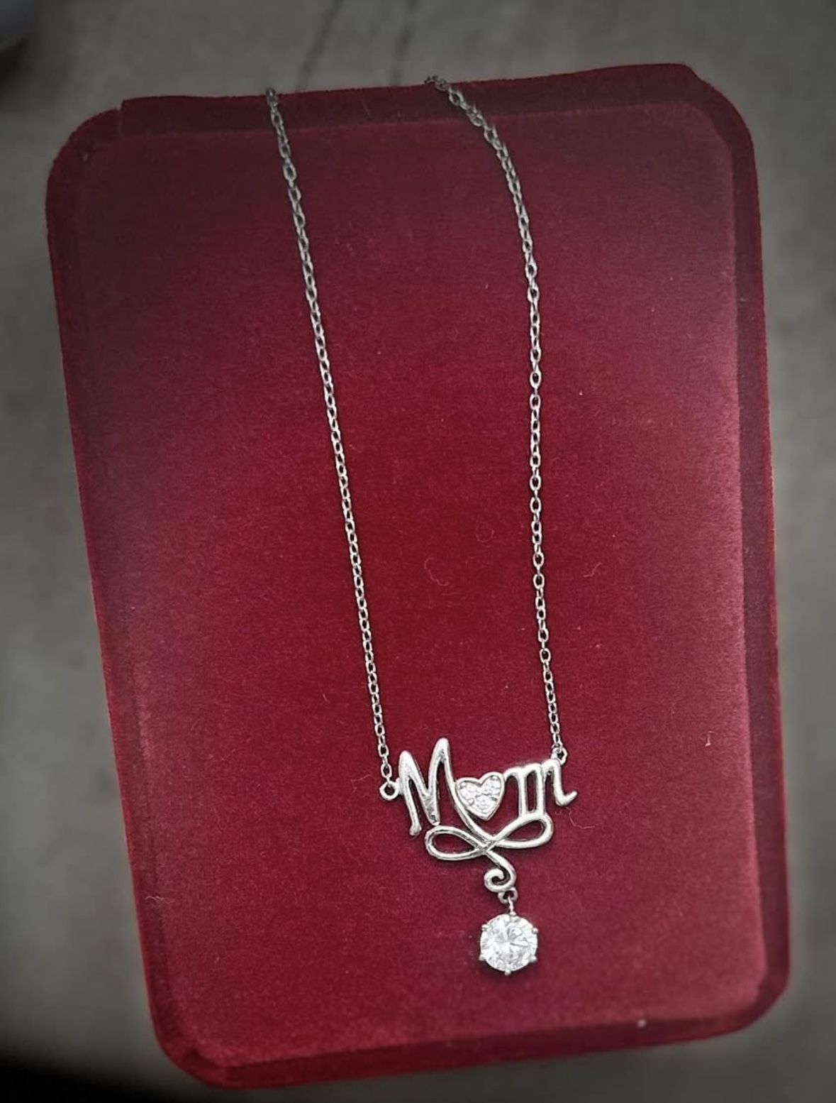 “Mom” Diamond Heart Necklace- Sterling Silver and Rose Gold Heart (London Based Firm Jeweler) *PERFECT CONDITION*