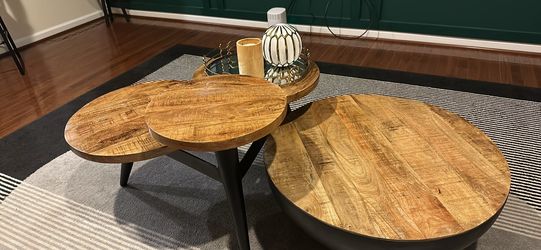3-Piece Round Wood Nesting Coffee Table Set
