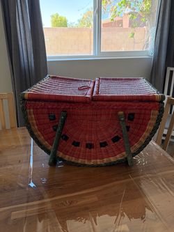 1980s Vintage Watermelon Wicker Picnic Basket