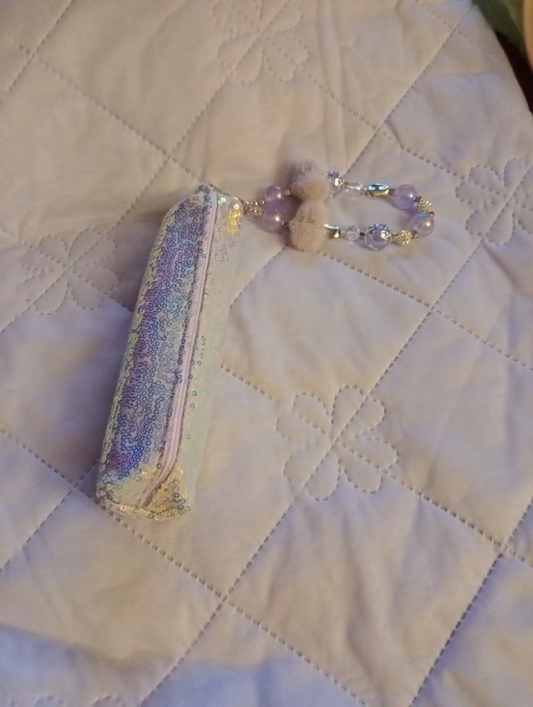 🩷 Sequins Purple Pouch & Keychain- Still Available