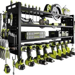 32” Power Tool Organizer Wall Mount,Cordless Drill Organizer,4 Layers Large Capacity Tool Rack (BLACK)