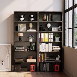 Set of 2pcs Bookshelves and Bookcases Floor Standing 6 Tiers Display Storage She