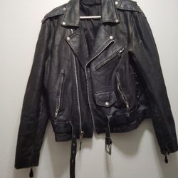 Vintage Old School Biker Leather Jacket I Do Believe It Is Lambskin Leather And As Old As It Is It Is In Very Good Condition I Really Have Never Worn 