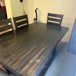 Wood Table With 4 Chairs And Stool 