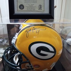 Brett Favre Signed Helmet In Display Case With Certificate About The Distance