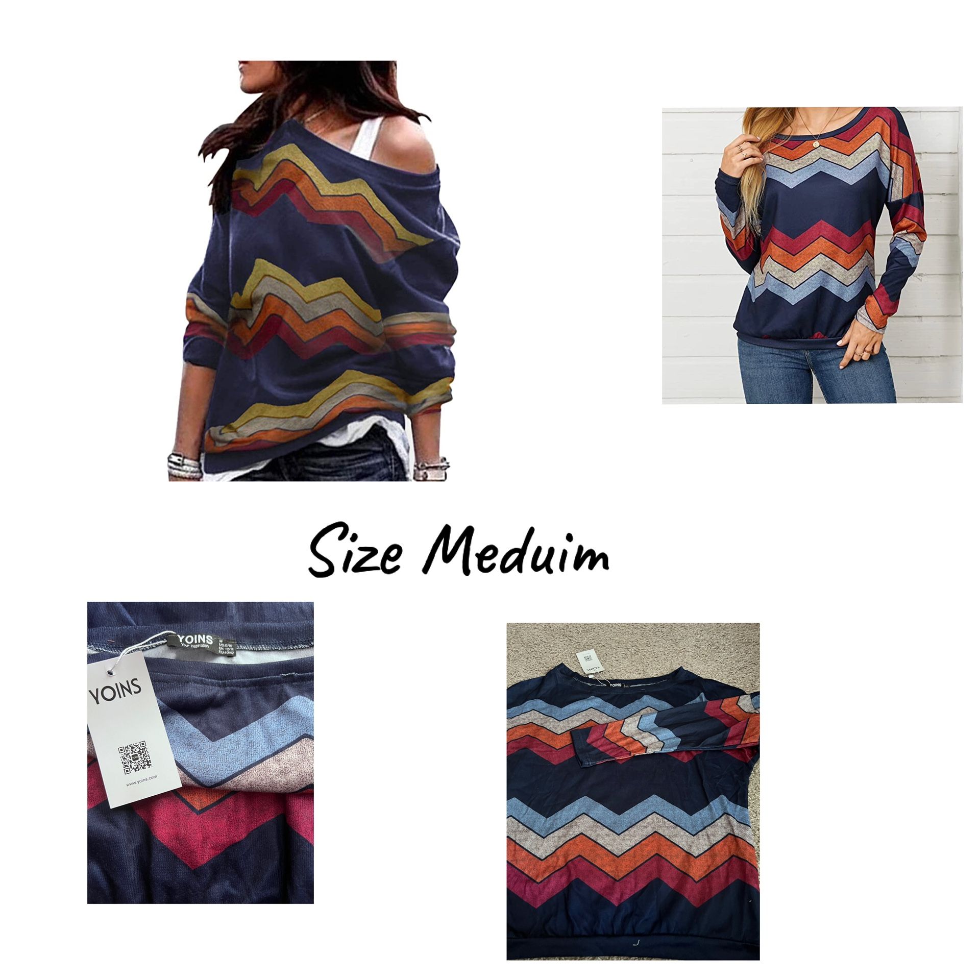 Cold Shoulder Long Sleeves Tops for Women Casual Shirts Patchwork Color Block Loose Tunic Blouses