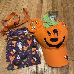 Disney Mickey Halloween Hat & Loungefly Halloween Disney Snacks Small  Purse 