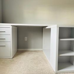 White L-Shaped Desk with Drawers & Shelves