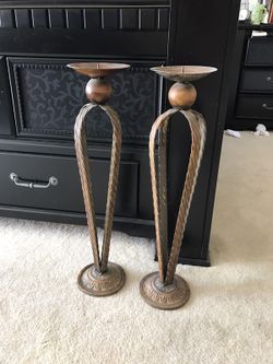 Tall Metal candle holders / pair approx 24" tall