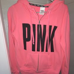 Victoria’s Secret Pink Small A Neon Pink Sweatshirt Zip Hoodie