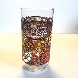Vintage Retro Flower Power Coca Cola Drinking Glass