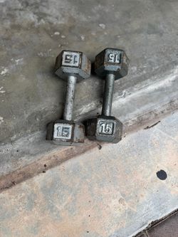 Pair of 15 lb Cast Iron Dumbbells