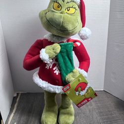 Gemmy 18” Grinch Christmas Holiday Door Greeter Standing Plush with Stocking