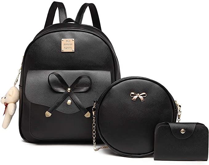 Cute PU leather 3pcs set backpack mini purse shoulder bag for women teen girls