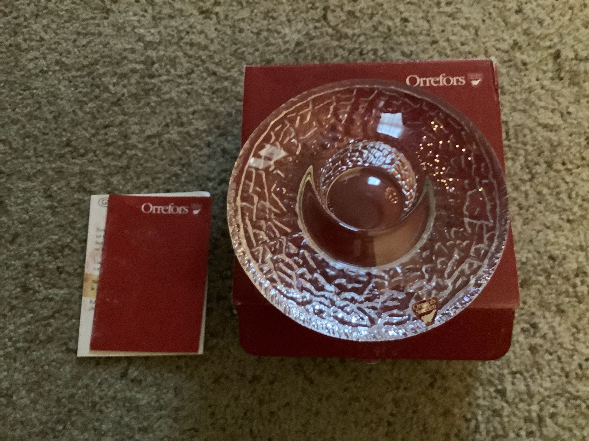 Orrefors Crystal Candle Holder Made In Sweden  New In Box 