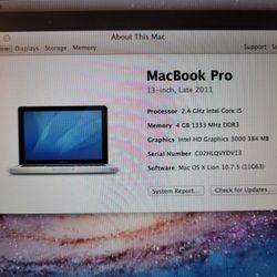 Macbook PRO 14" Intel Core i5 4gb Ram 