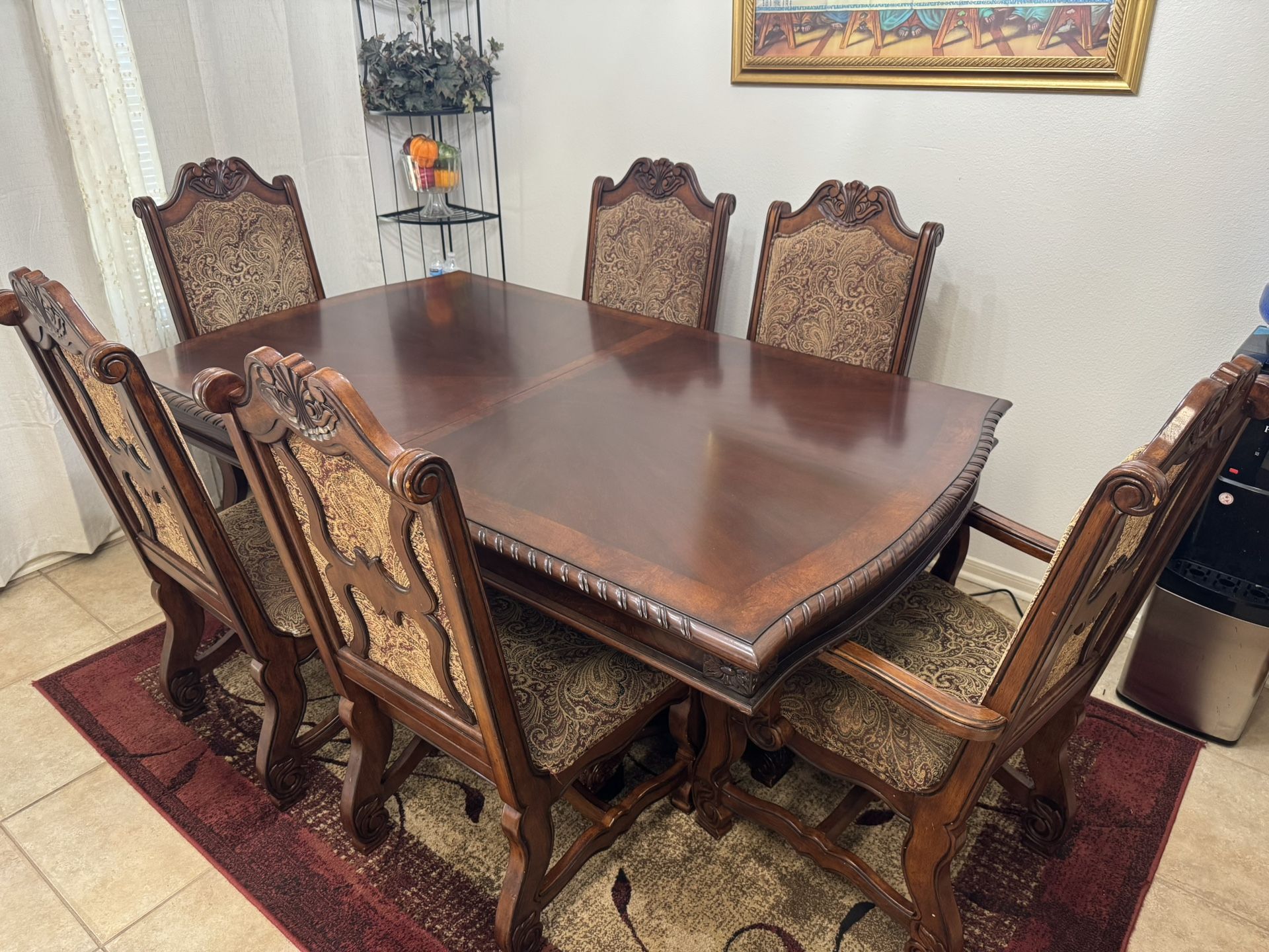 Elegant 7-Piece Dining Table Set – Solid Wood & Upholstered Chairs
