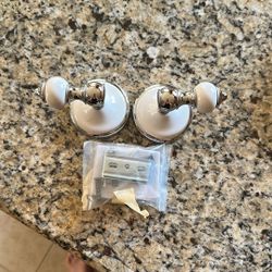 Chrome And Ceramic Towel Bar Ends With Hardware 