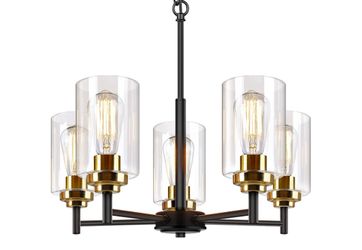 19.8'' 5-Light Chandelier for Dining Room Kitchen Island, Modern Farmhouse Pendant Lighting with Glass Shades Industrial Black Hanging Ceiling Light F