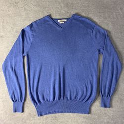 Peter Millar Pullover Size Medium Sweater Blue V Neck Silk Cotton Cashmere Blend