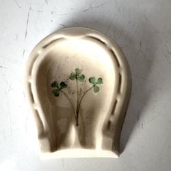 Belleek Ireland Lucky Shamrock Horseshoe Ashtray