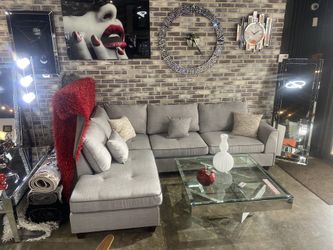 Grey Fabric Sectional and ottoman