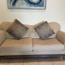 High End Cozy Beige Sofa with Decorative Cushions
