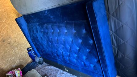 Blue Velvet Tufted Bed Headboard