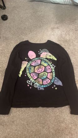 Black Graphic Long Sleeve Turtle Shirt L 10/15 girls
