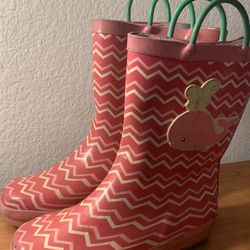 Kid's Size 11/12 Pink and White Whale Theme Design Water Rain Boots  Cash only 