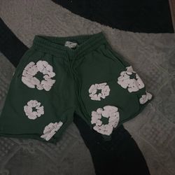 Green Denim Tear Shorts