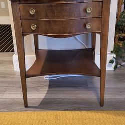 Refinished Traditional End Table With Drawers 