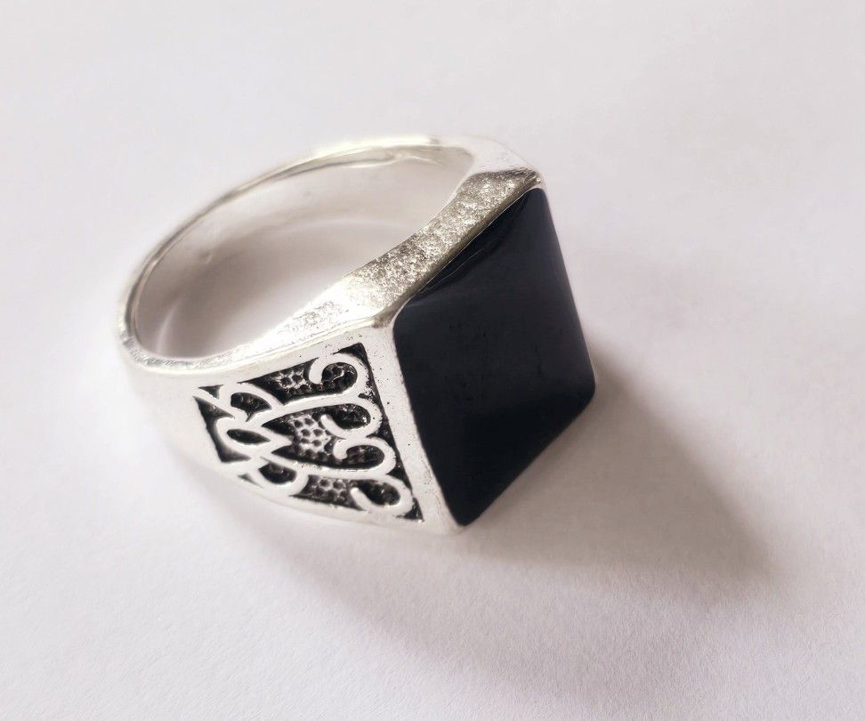 TITANIUM FOREVER WEAR SILVER NEW SIZE 9 MENS BLACK ONYX POLISHED RING