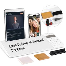 Desk Whiteboard Dry Erase Glass Desktop Whiteboard with Calculator, Desk Board w