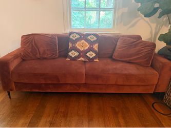 Burnt Orange Velvet Sofa – 84.3” Wide