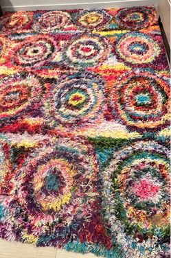Large Colorful Shag Area Rug + Non-Slip Foam Pad – Approx. 7’ × 9’