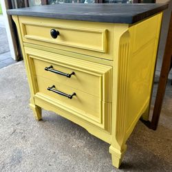One Painted Lemon Yellow Solid Wood 3 Drawer Nightstand