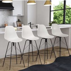 26inch Swivel Counter Bar Stools Set of 4 with Backs Mid Century Modern Armless Bar Height Side Chairs-White