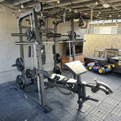 Vesta Fitness Smith Machine 2001 w/Bench Attachment | 230lb Bumpers Weights | 7ft Olympic Bar | Fitness | Gym Equipment | FREE DELIVERY🚚 