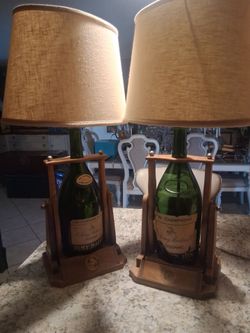 Authentic vintage mid-century Remy Martin promotional bottle lamp set