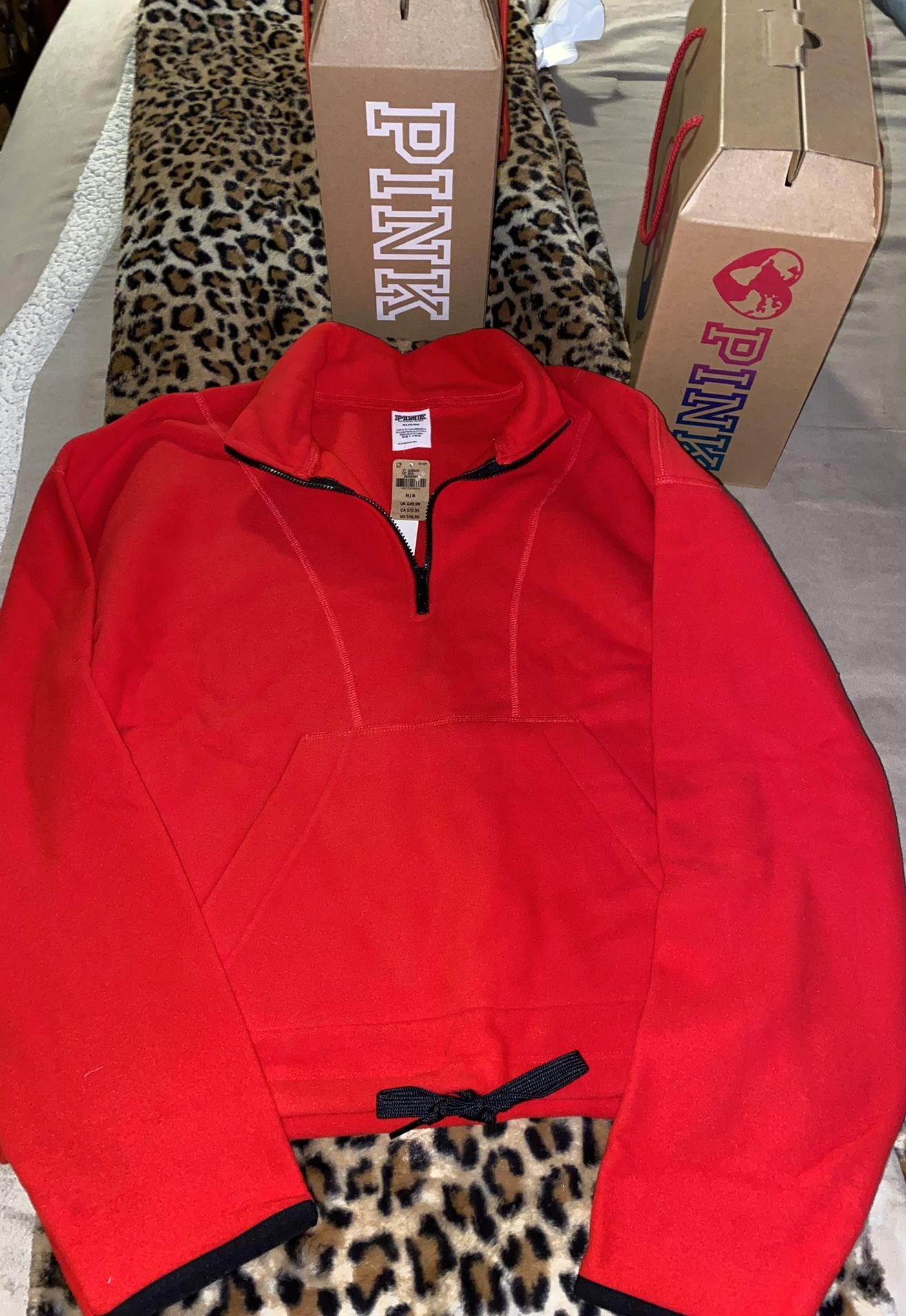 PINK POLAR FLEECE HALF -ZIP Size Medium