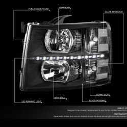 #HL-LED-CSIL07-BK-CL1 ） LED DRL Headlights Compatible with 07-13 Chevy Silverado 1500 07-14 Silverado 2500 3500 HD, Black/Clear $70