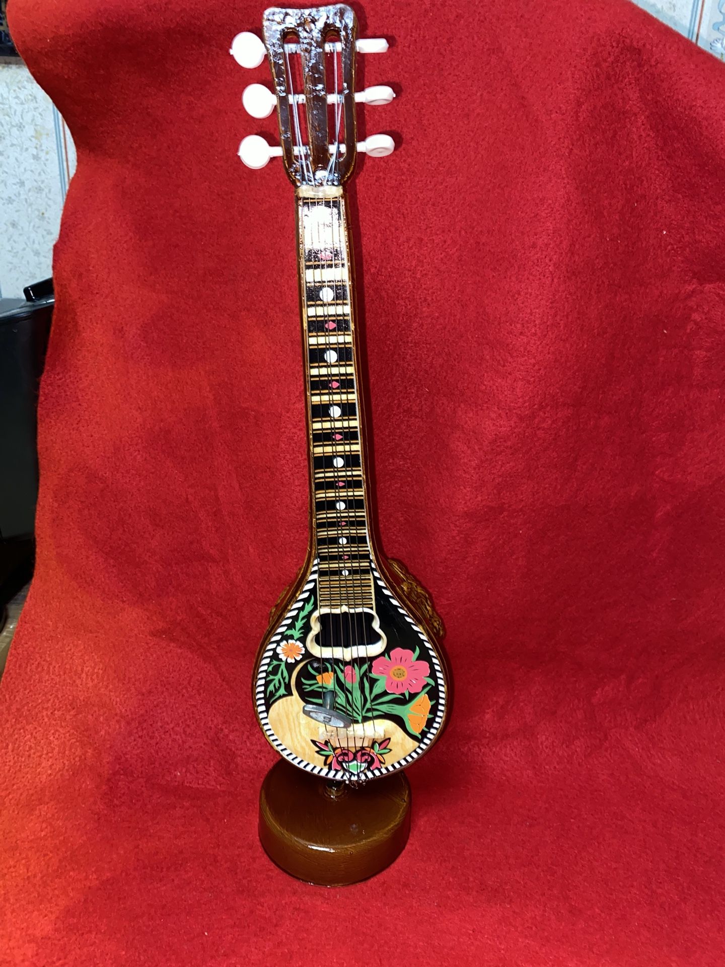 14 Inch without base Floral Design Greek Bouzouki Rotating Musical Box Imported Greece